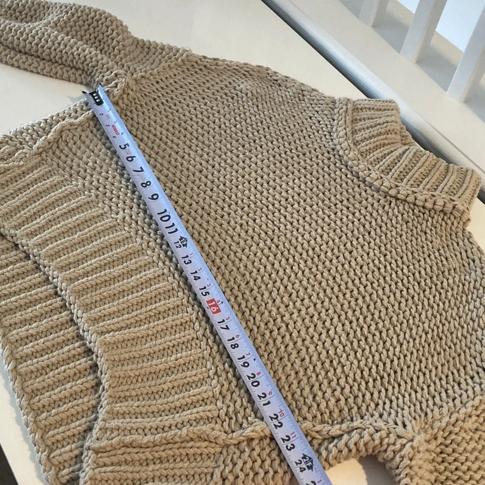Free People Chunky Knit Cropped Sweater My Only Sunshine Cream Tan Size Medium